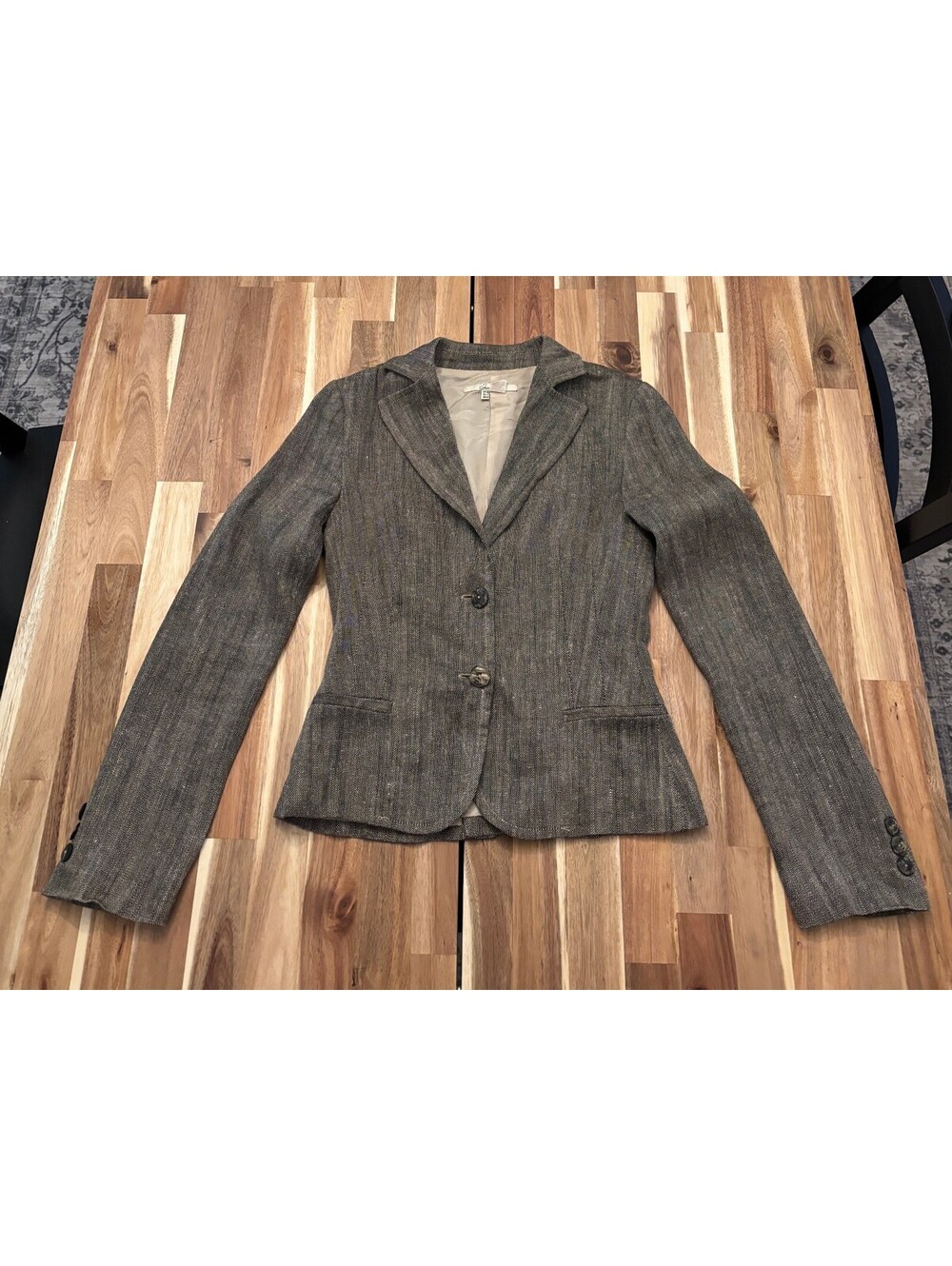 Jann Baric Linen Blend Blazer Women’s 4 Brown Tweed Tailored Jacket (2148)